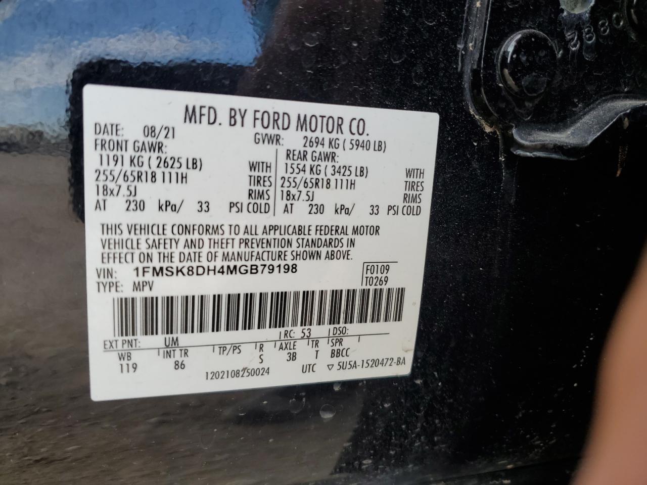2021 Ford Explorer Xlt VIN: 1FMSK8DH4MGB79198 Lot: 62385975