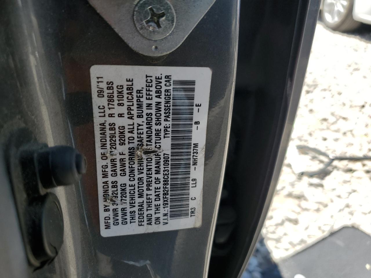 2012 Honda Civic Ex VIN: 19XFB2F88CE310907 Lot: 59979615