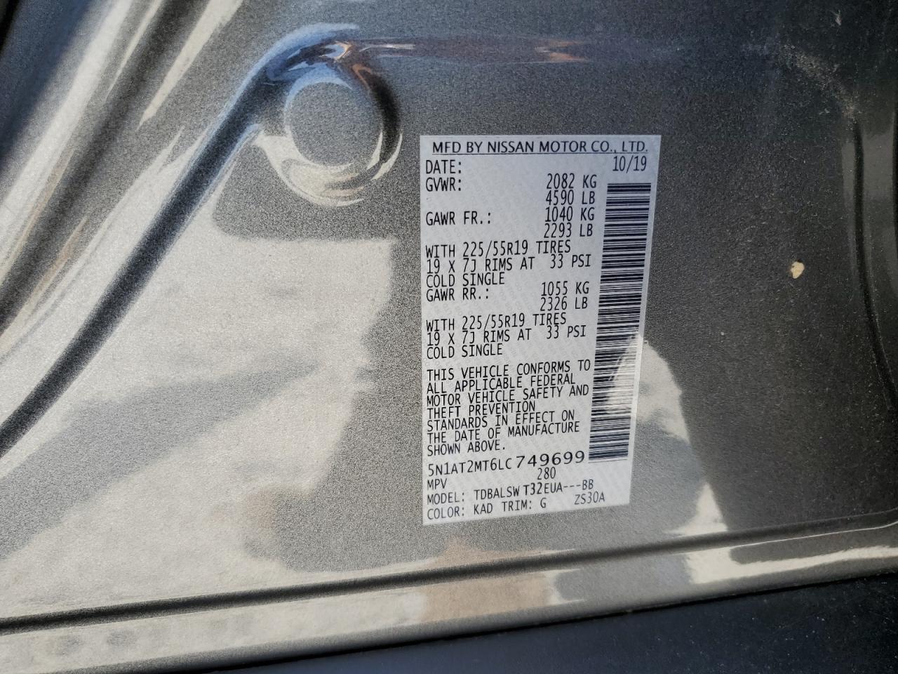 NISSAN ROGUE 2020 VIN 5N1AT2MT6LC749699 фото 13