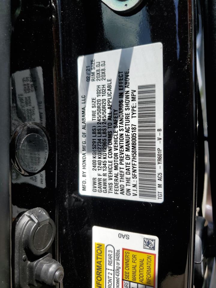 2021 Honda Passport Exl VIN: 5FNYF7H58MB005187 Lot: 60414535
