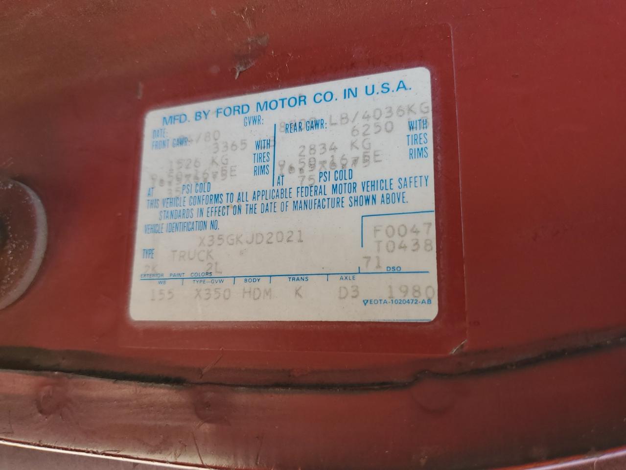 1980 Ford Uk VIN: X35GKJD2021 Lot: 61876805