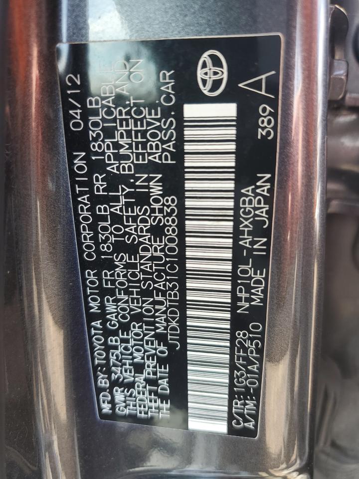 2012 Toyota Prius C VIN: JTDKDTB31C1008838 Lot: 62587885