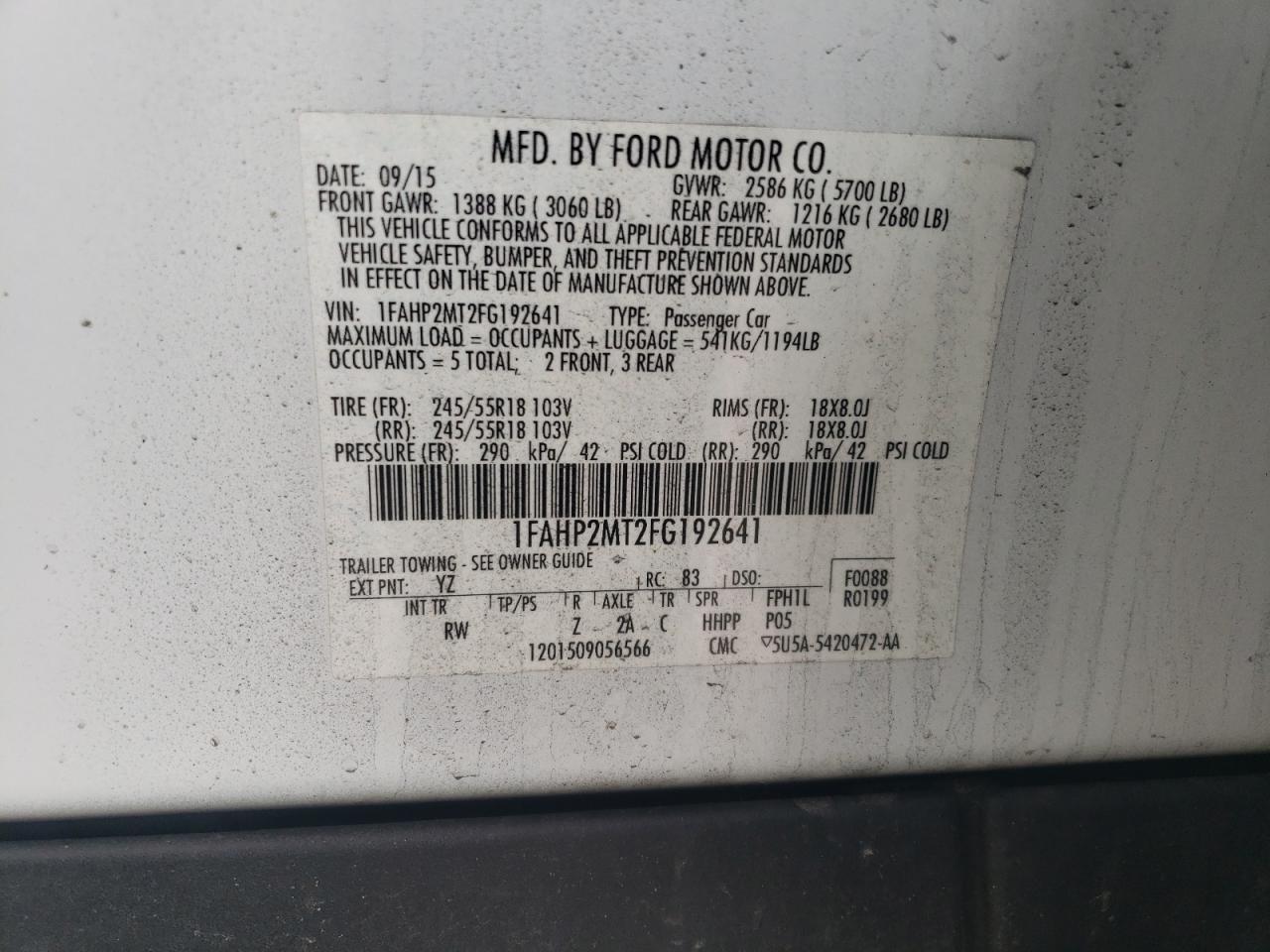 2015 Ford Taurus Police Interceptor VIN: 1FAHP2MT2FG192641 Lot: 60575115