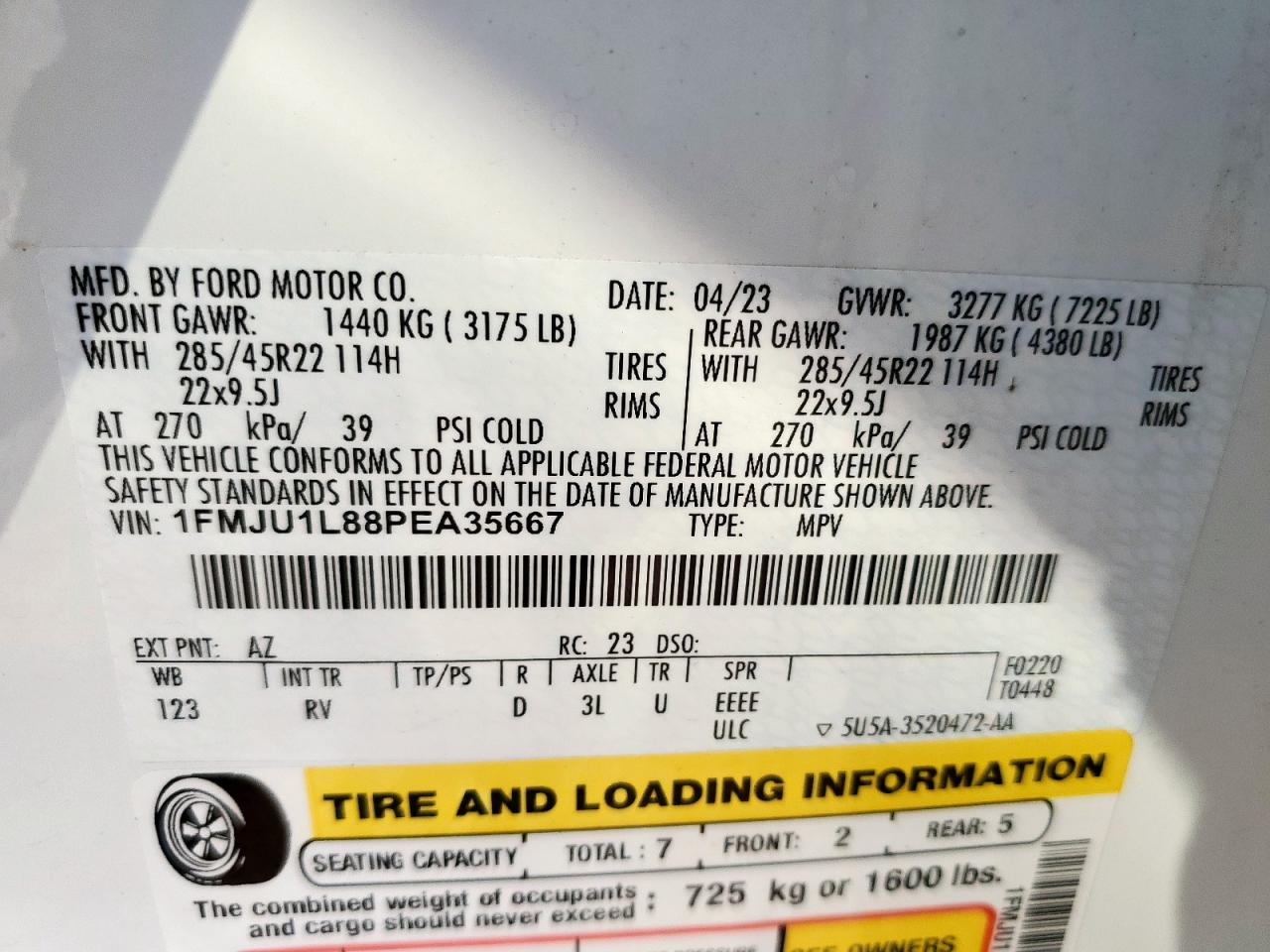 VIN: 1FMJU1L88PEA35667 2023 FORD EXPEDITION