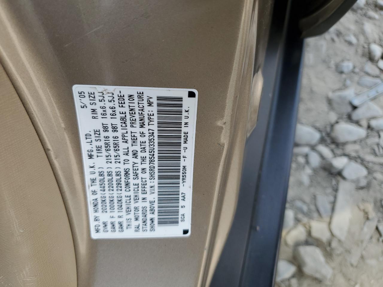 2005 Honda Cr-V Lx VIN: SHSRD78545U335347 Lot: 80093755