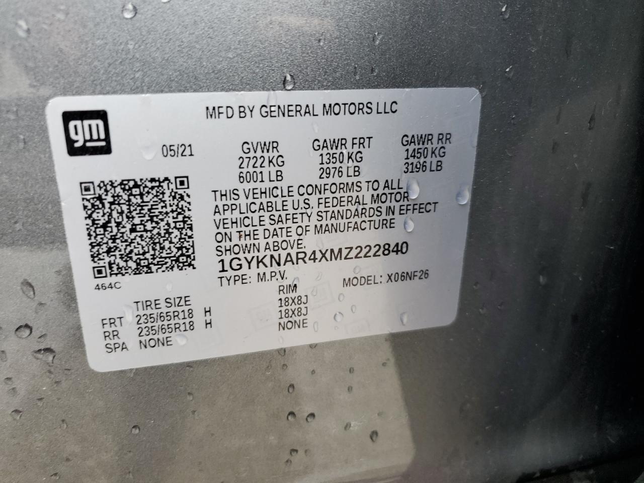 2021 Cadillac Xt5 Luxury VIN: 1GYKNAR4XMZ222840 Lot: 62827165