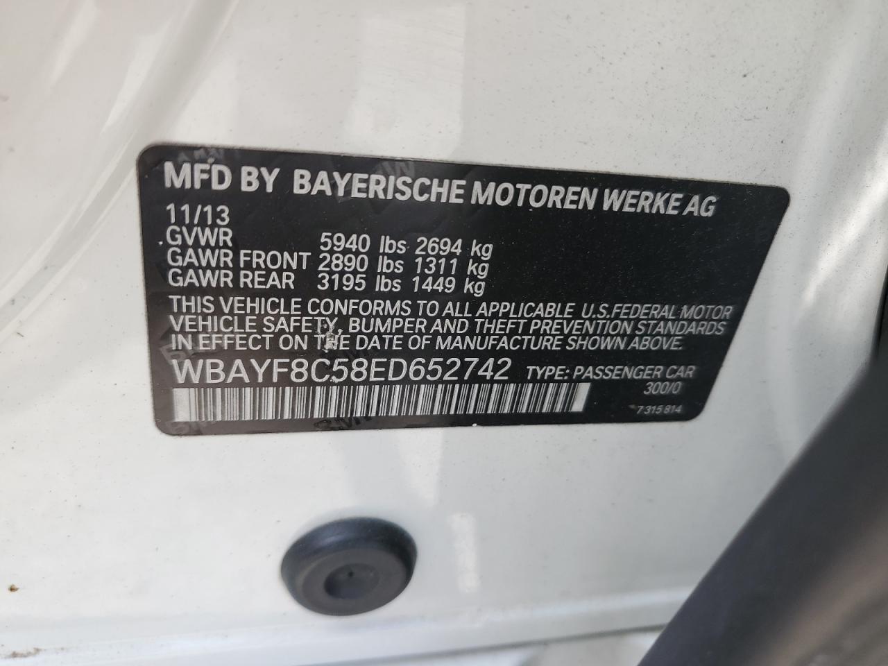 2014 BMW 750 Lxi VIN: WBAYF8C58ED652742 Lot: 60919225