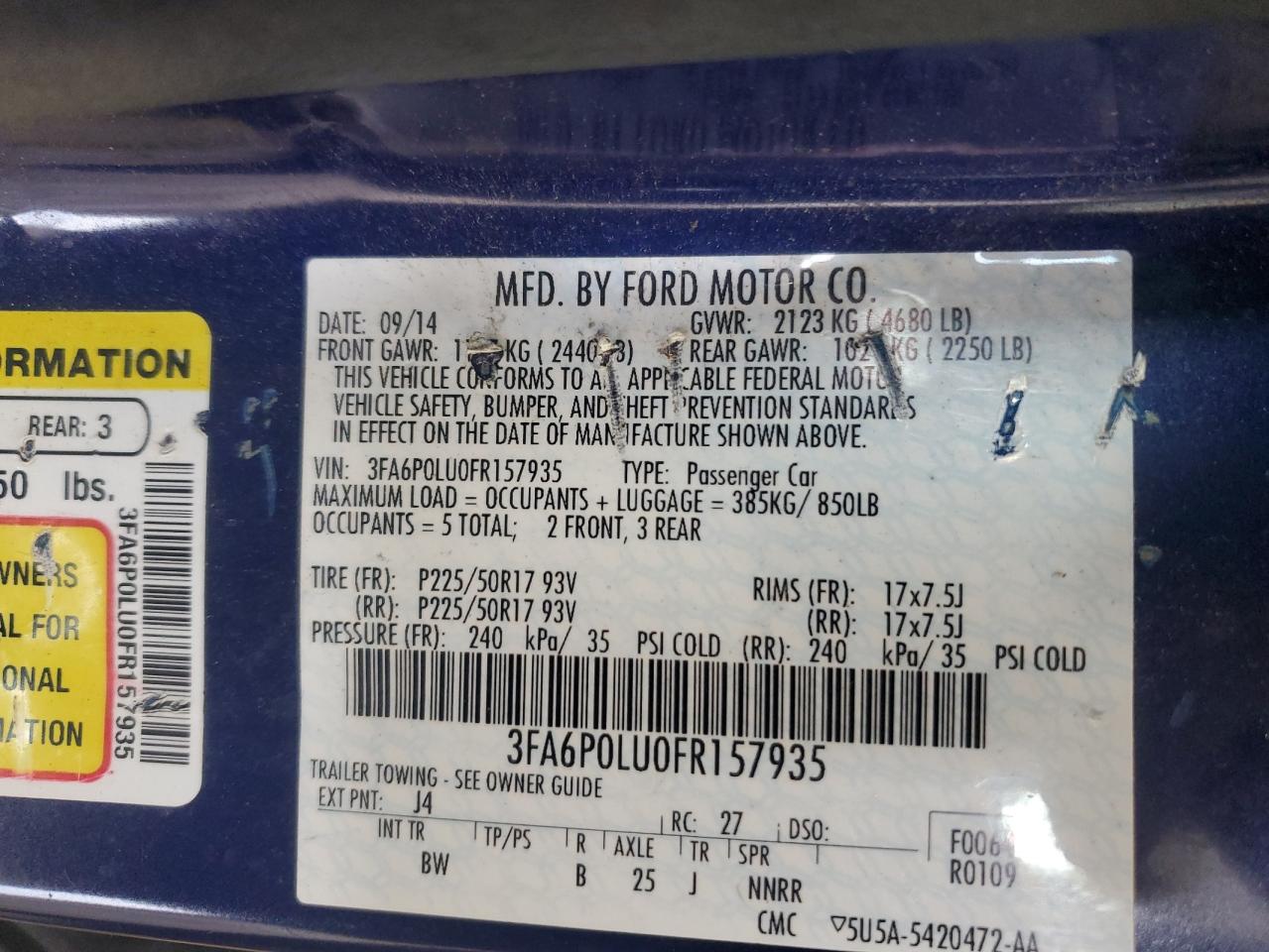 2015 Ford Fusion Se Hybrid VIN: 3FA6P0LU0FR157935 Lot: 62931495