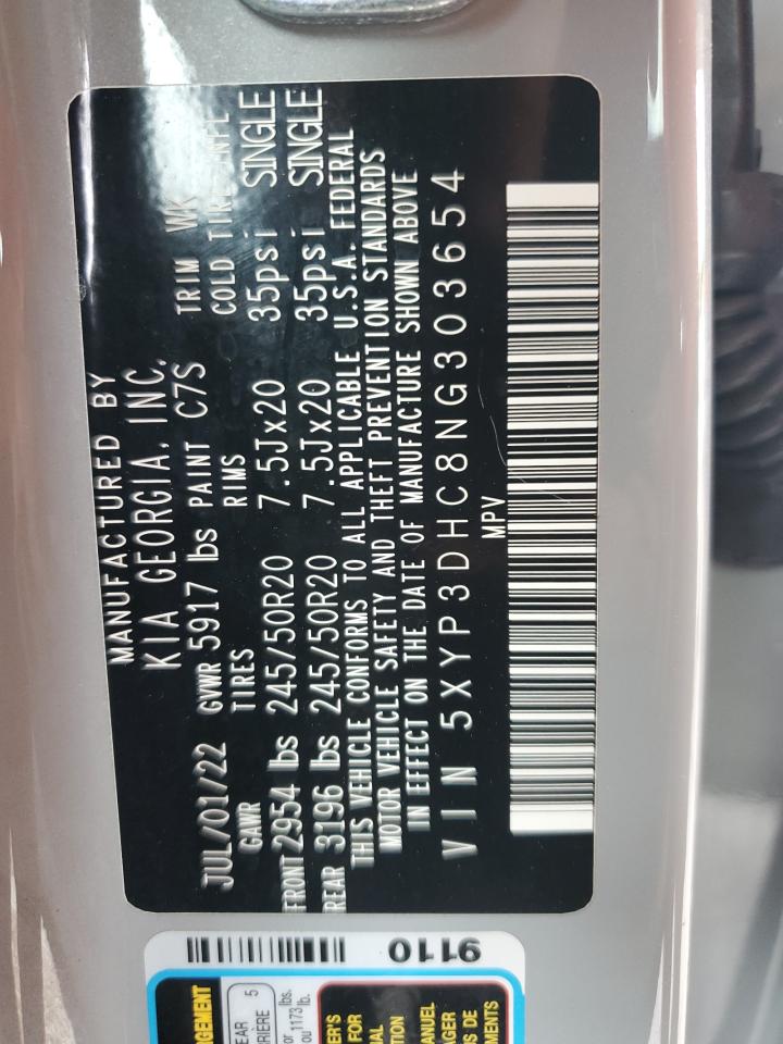 2022 Kia Telluride Ex VIN: 5XYP3DHC8NG303654 Lot: 62464765