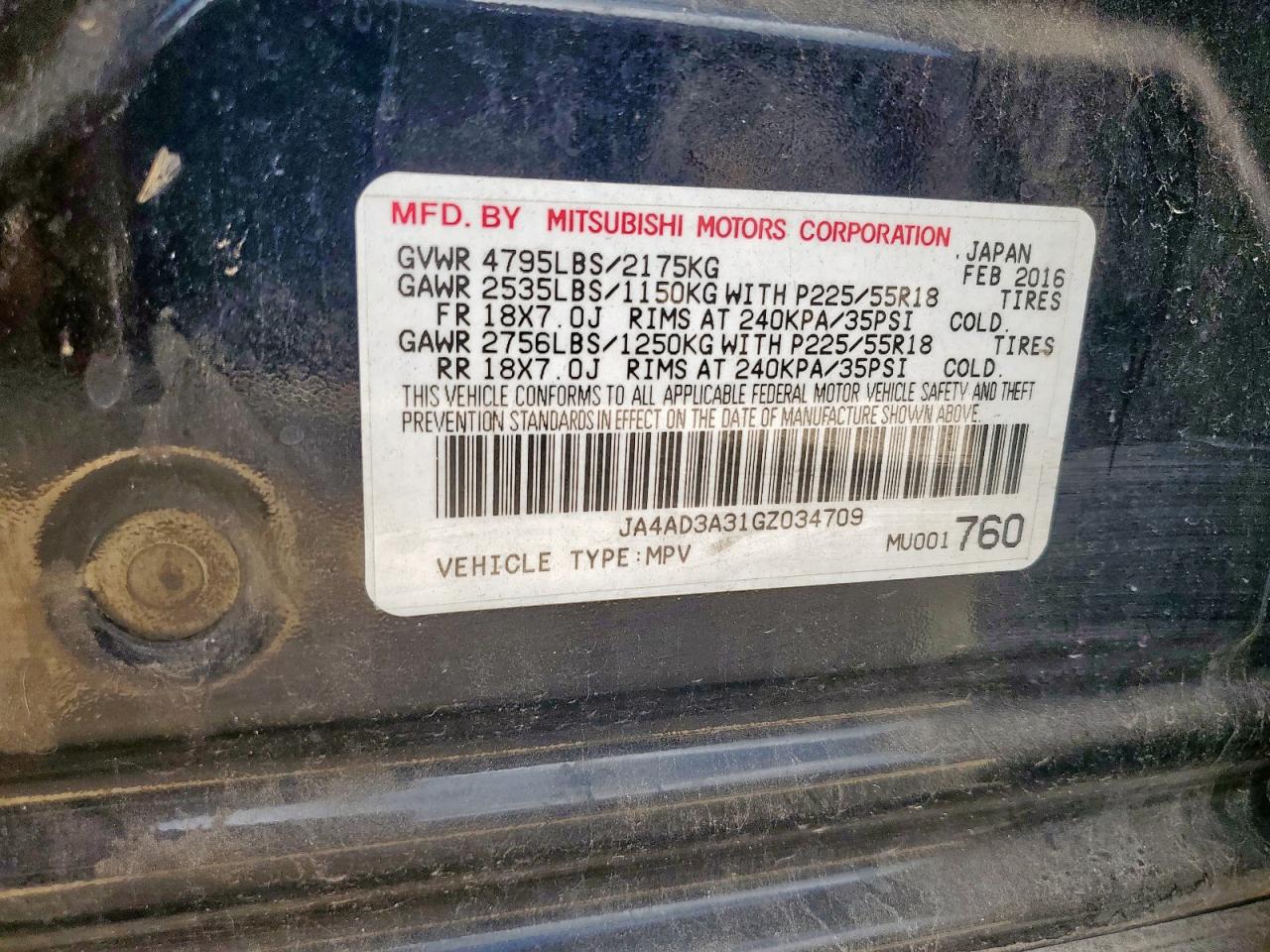 2016 Mitsubishi Outlander Se VIN: JA4AD3A31GZ034709 Lot: 61769895