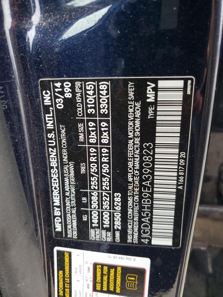 2014 Mercedes-Benz Ml 350 4Matic VIN: 4JGDA5HB9EA390823 Lot: 62074985