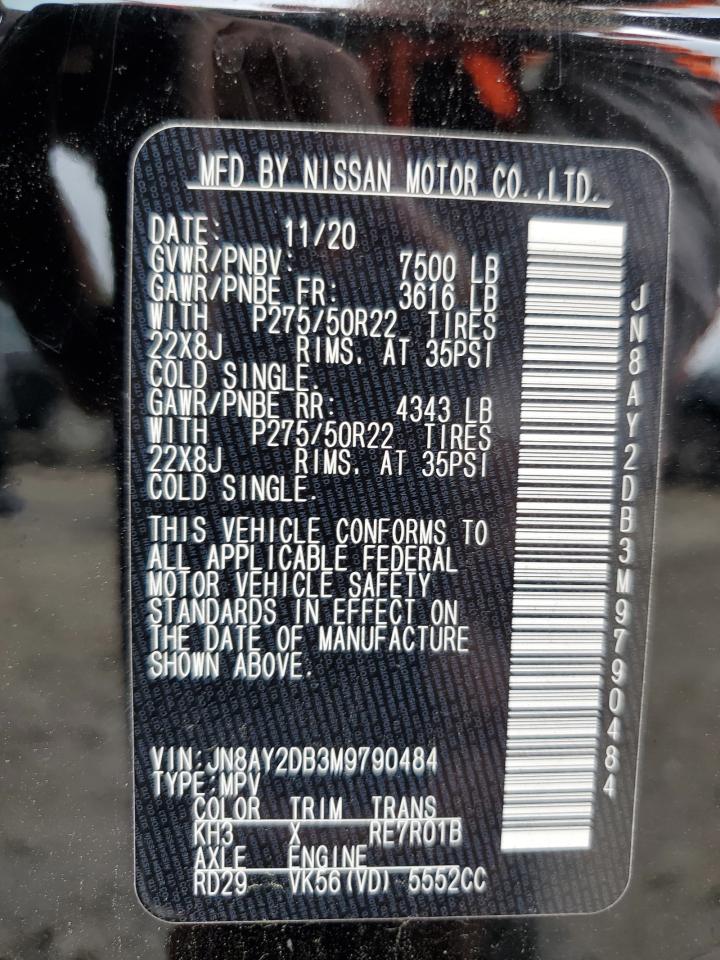 2021 Nissan Armada Platinum VIN: JN8AY2DB3M9790484 Lot: 60632585