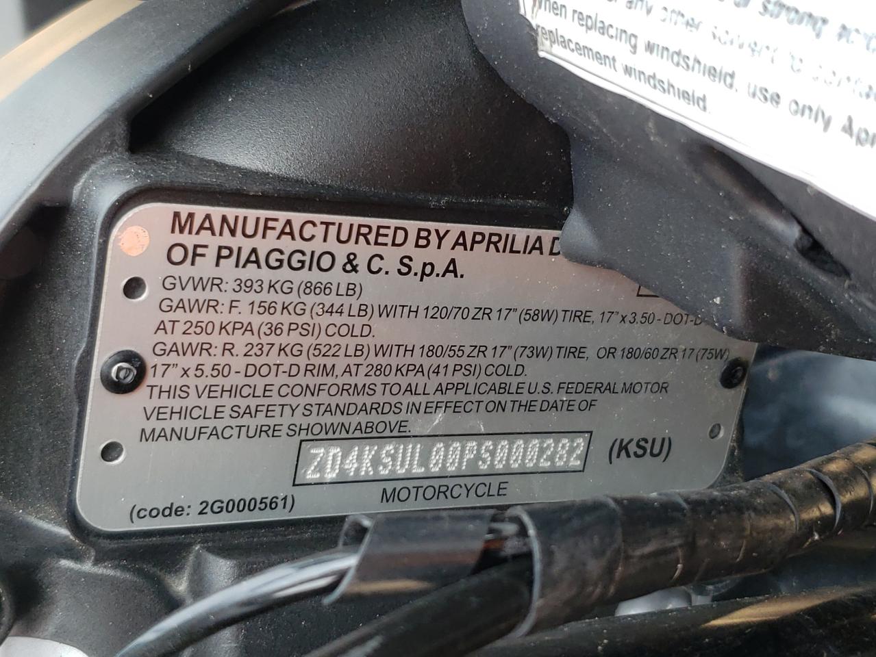 2023 Aprilia Tuono 660 VIN: ZD4KSUL00PS000282 Lot: 60716515