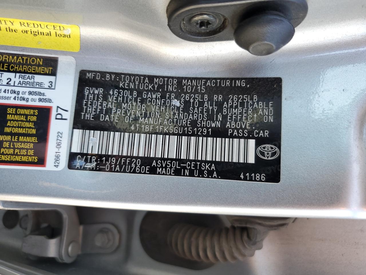 TOYOTA CAMRY 2016 VIN 4T1BF1FK5GU151291 photo 12