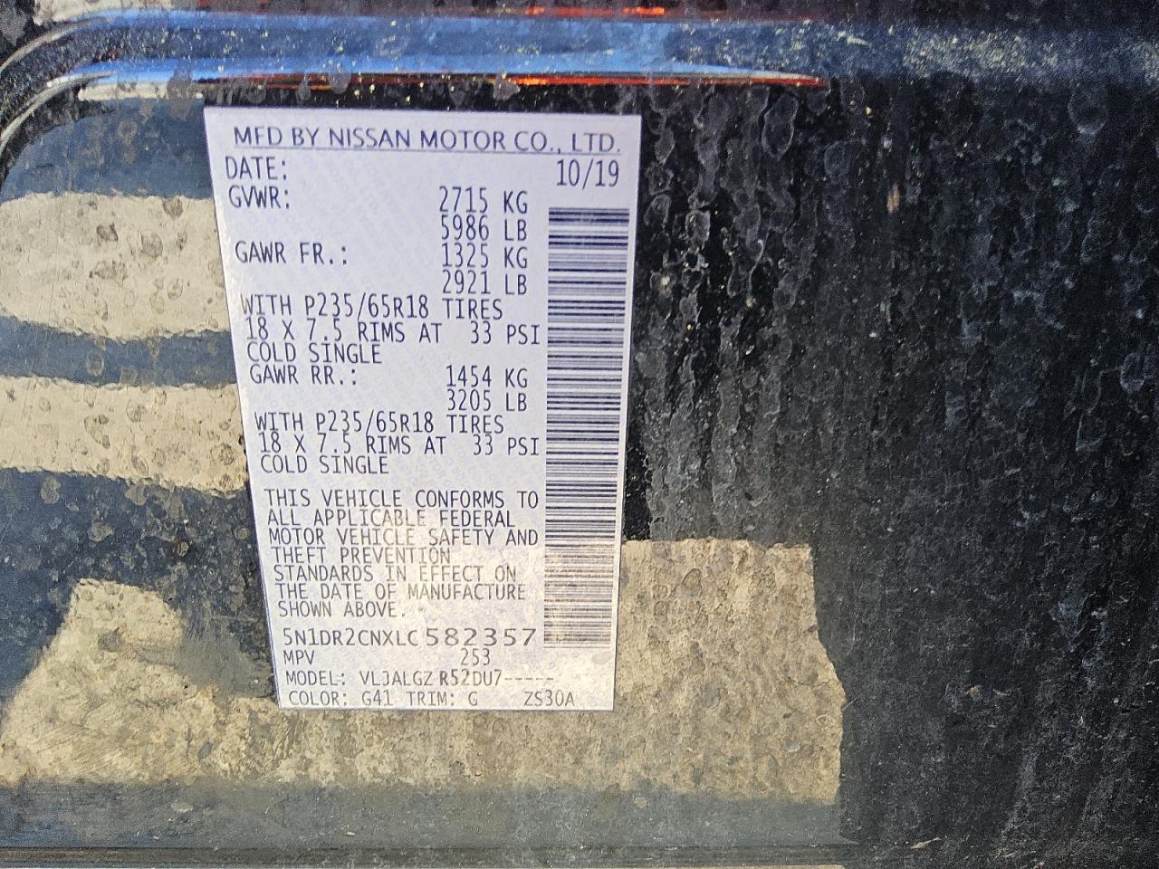 2020 Nissan Pathfinder Sl VIN: 5N1DR2CNXLC582357 Lot: 60965225