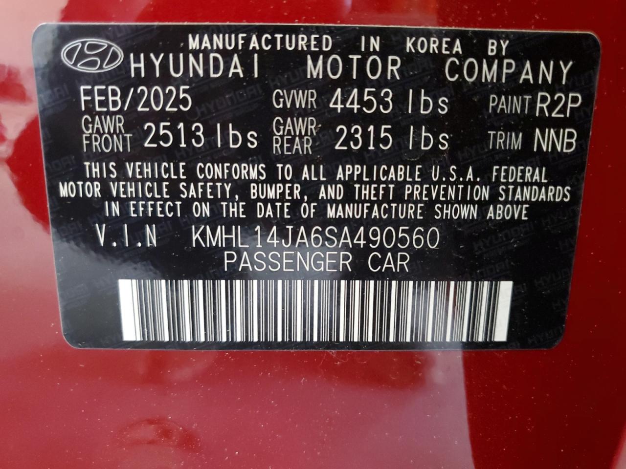 HYUNDAI SONATA 2025 VIN KMHL14JA6SA490560 zdjęcie 12