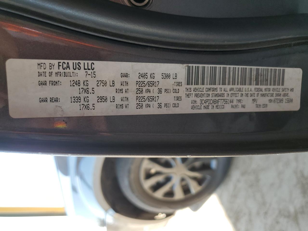 2015 Dodge Journey Se VIN: 3C4PDCABXFT756144 Lot: 63107675