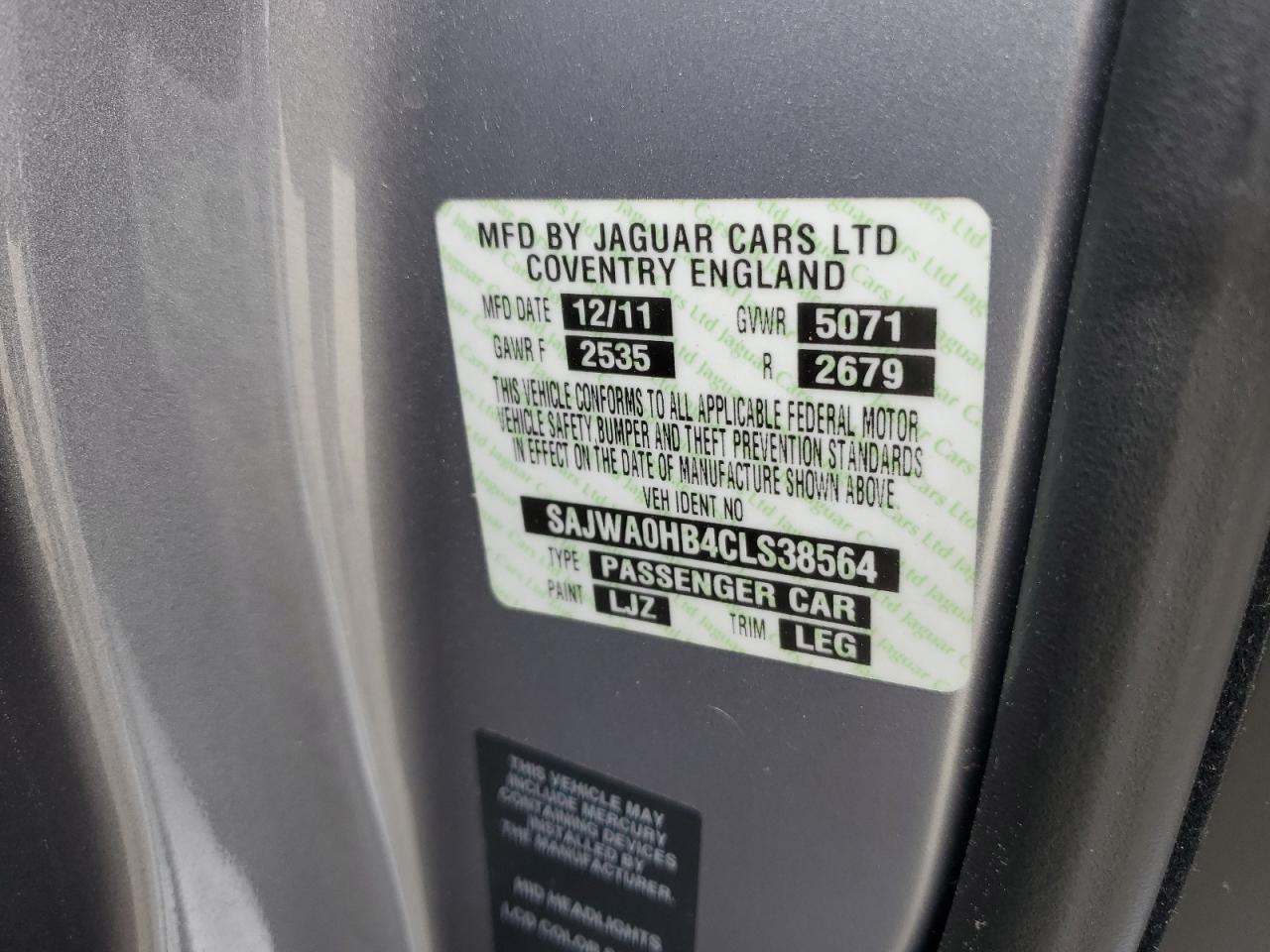 2012 Jaguar Xf Portfolio VIN: SAJWA0HB4CLS38564 Lot: 59260835