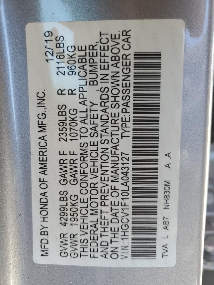 HONDA ACCORD 2020 VIN 1HGCV1F10LA043127 фото 12