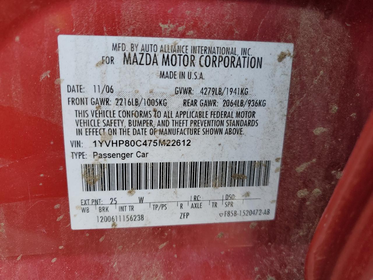 2007 Mazda 6 I VIN: 1YVHP80C475M22612 Lot: 62471305