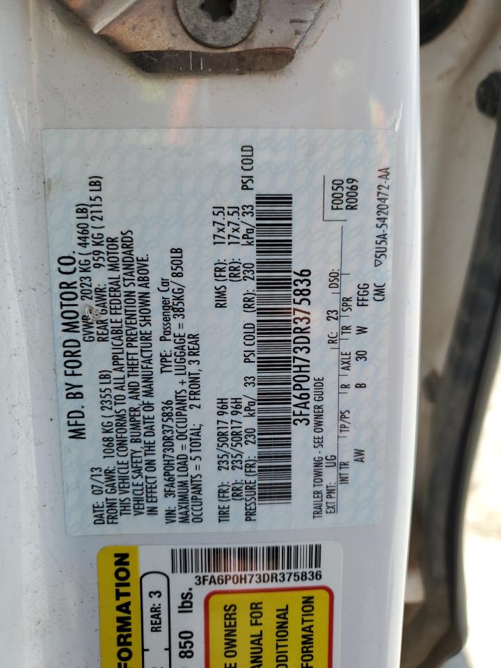 2013 Ford Fusion Se VIN: 3FA6P0H73DR375836 Lot: 62327155