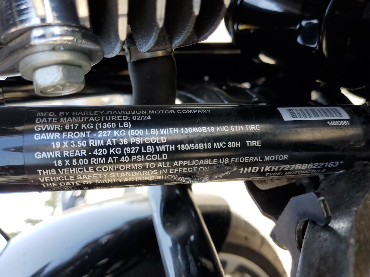 2024 Harley-Davidson Fltrx VIN: 1HD1KH727RB622163 Lot: 62460775