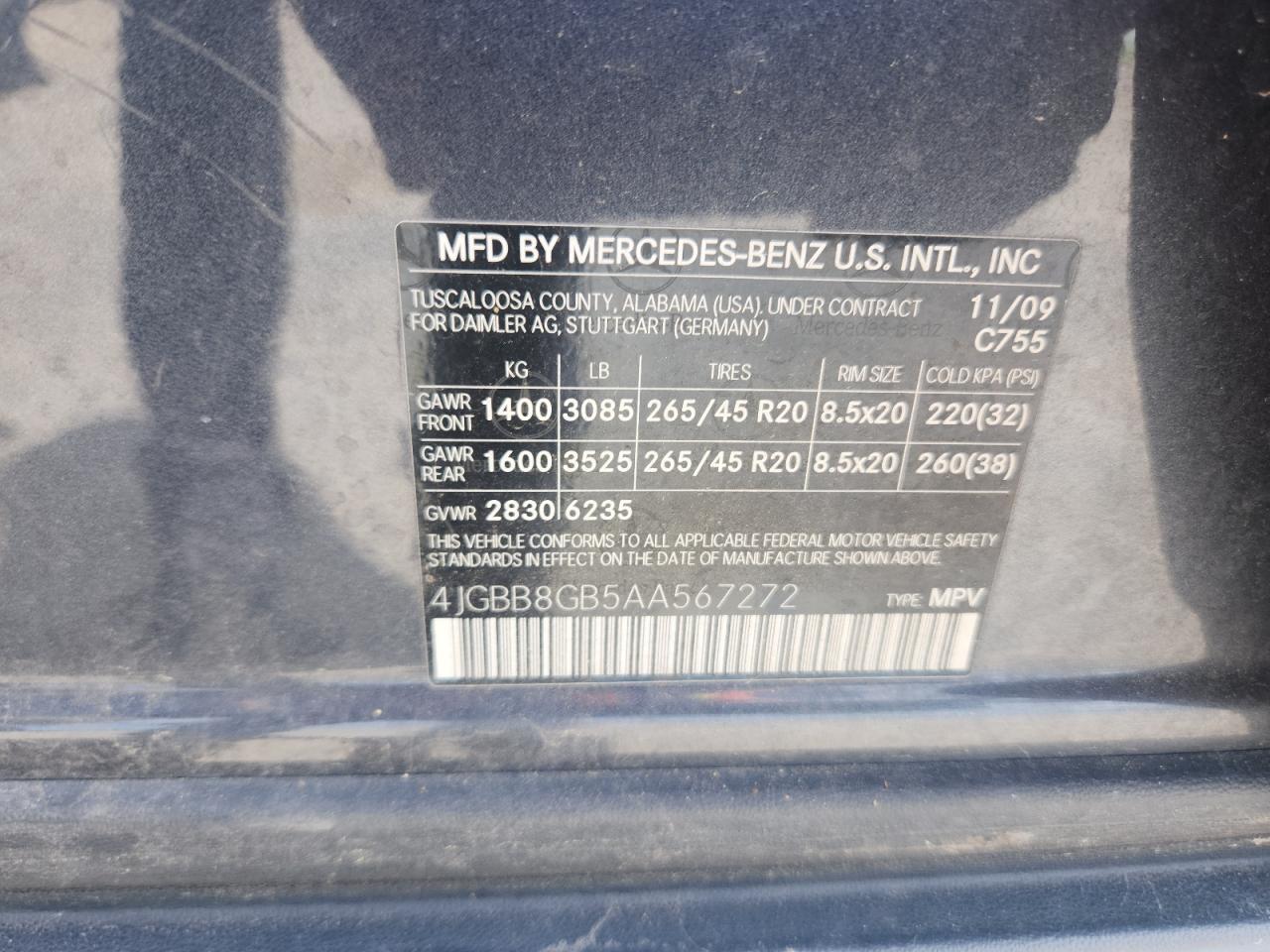 2010 Mercedes-Benz Ml 350 4Matic VIN: 4JGBB8GB5AA567272 Lot: 62213115