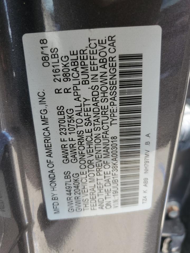2019 Acura Tlx VIN: 19UUB1F38KA003018 Lot: 62109085