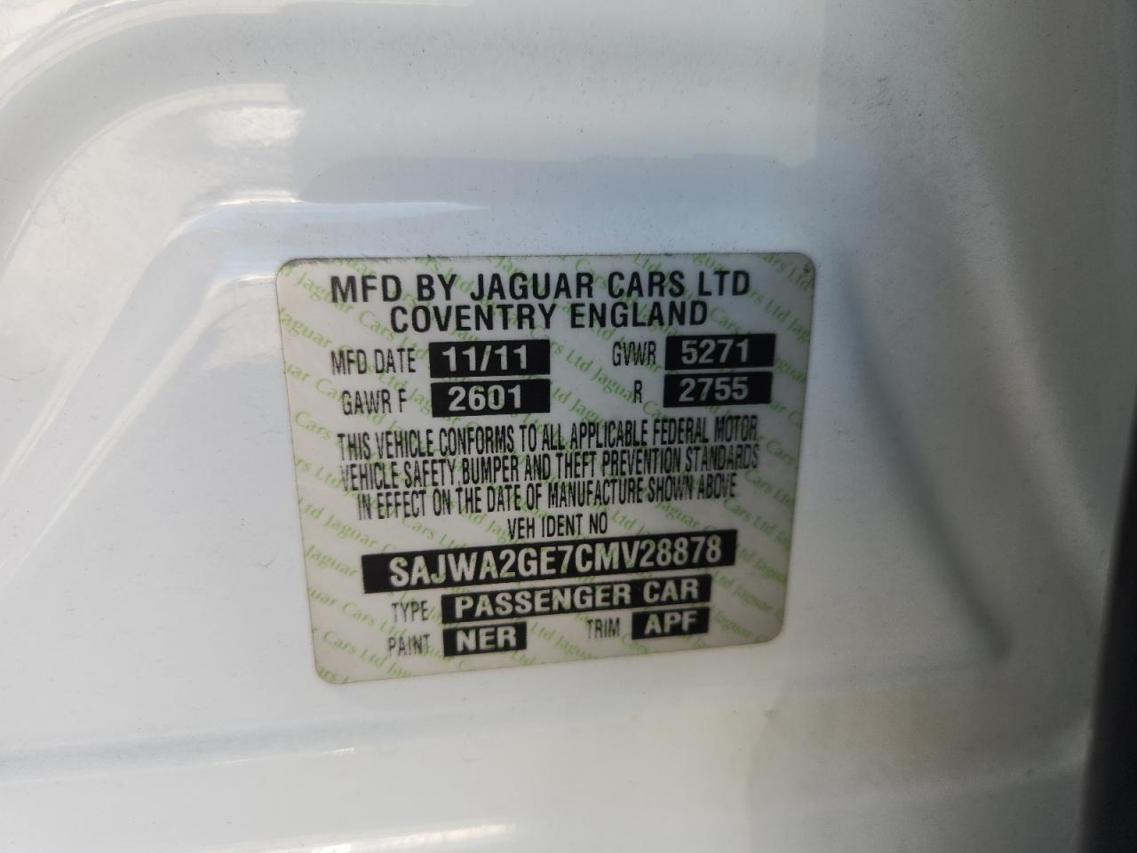 2012 Jaguar Xjl Supercharged VIN: SAJWA2GE7CMV28878 Lot: 62561695