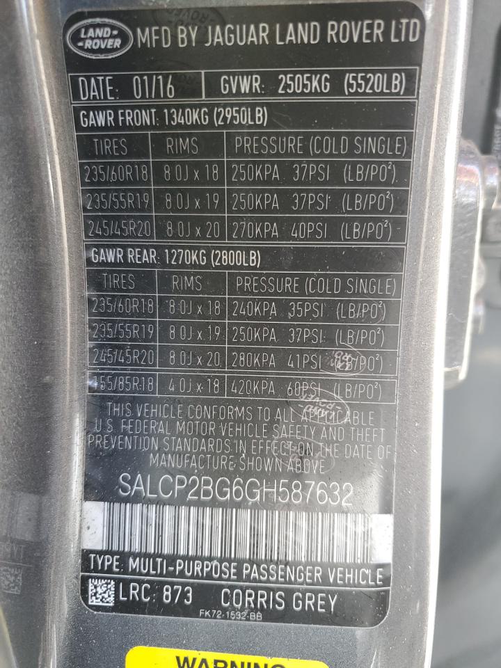 2016 Land Rover Discovery Sport Se VIN: SALCP2BG6GH587632 Lot: 61179635