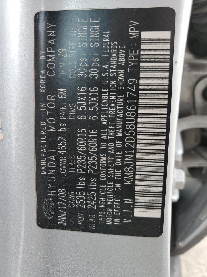 2008 Hyundai Tucson Se VIN: KM8JN12D58U861749 Lot: 59088415