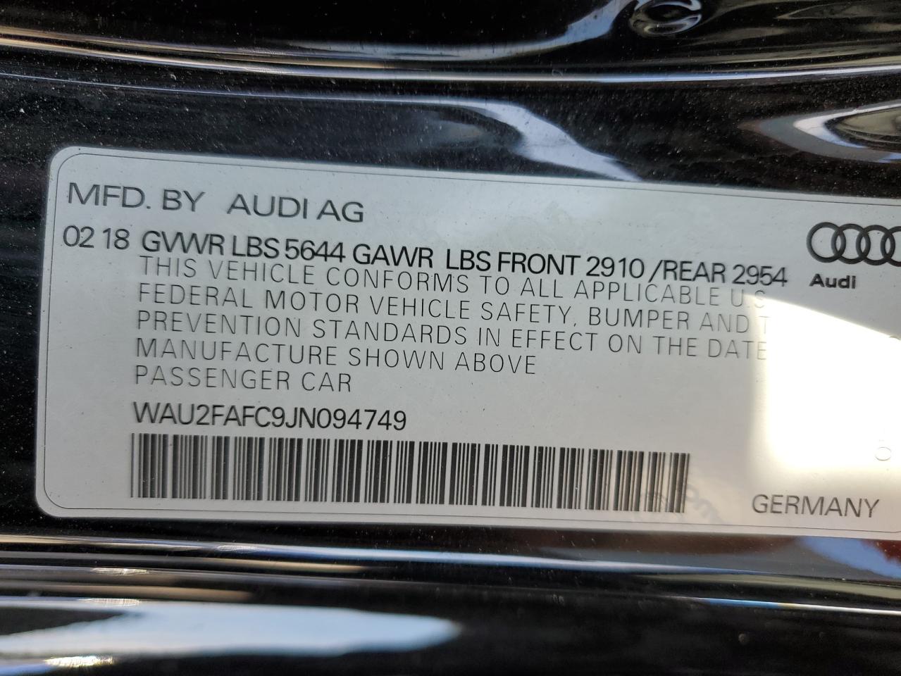 2018 Audi S7 Prestige VIN: WAU2FAFC9JN094749 Lot: 61019855