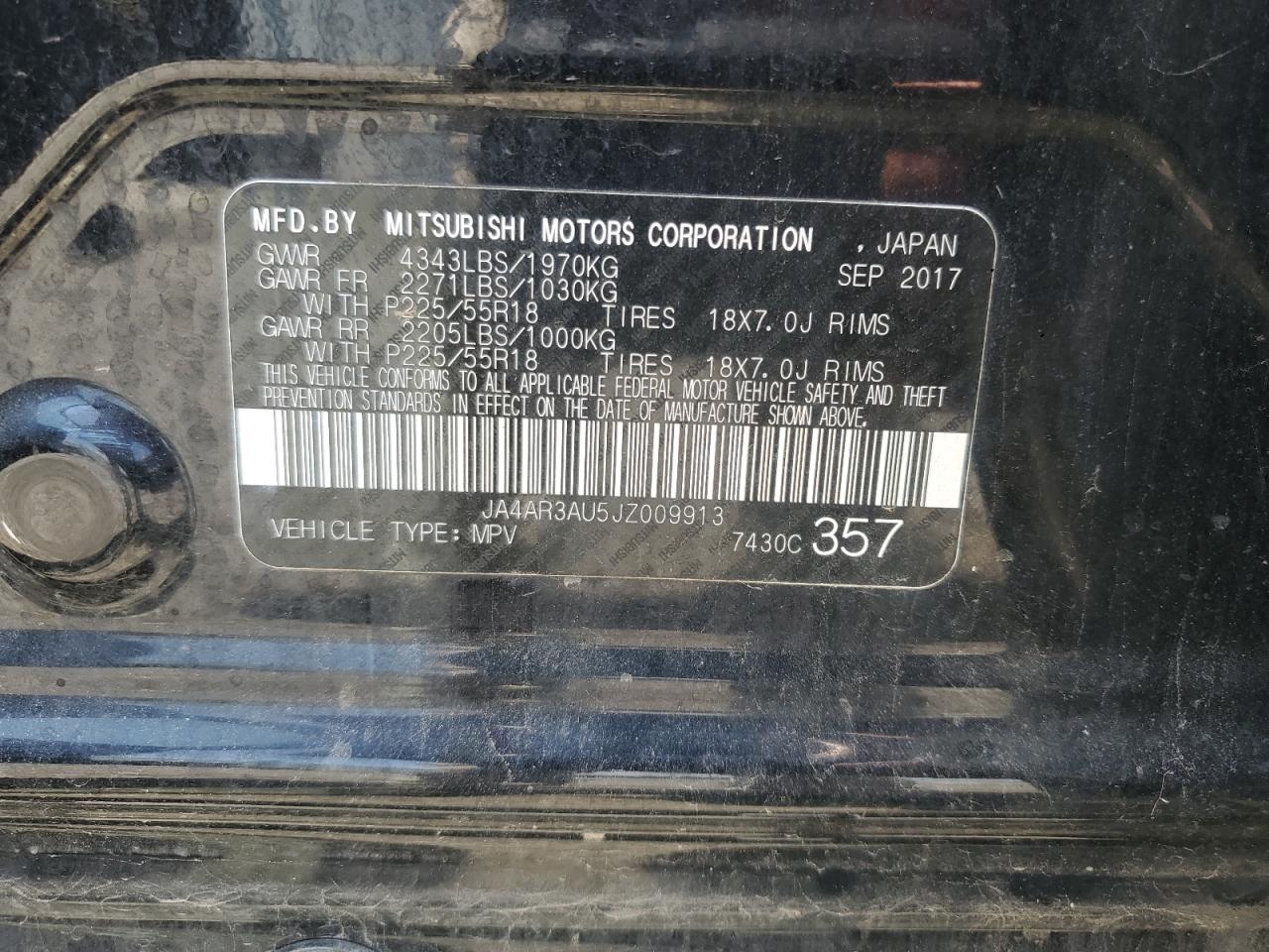 2018 Mitsubishi Outlander Sport Es VIN: JA4AR3AU5JZ009913 Lot: 62166305