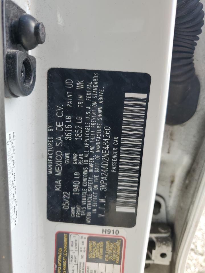 2022 Kia Rio Lx VIN: 3KPA24AD2NE484260 Lot: 62701275