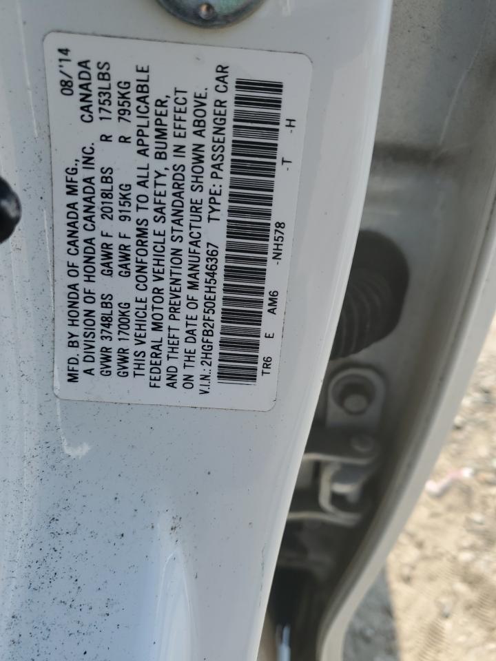 2014 Honda Civic Lx VIN: 2HGFB2F50EH546367 Lot: 62834185