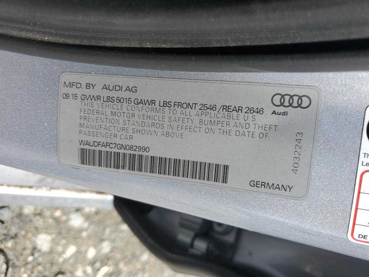 2016 Audi A6 Premium Plus VIN: WAUDFAFC7GN082990 Lot: 61254245