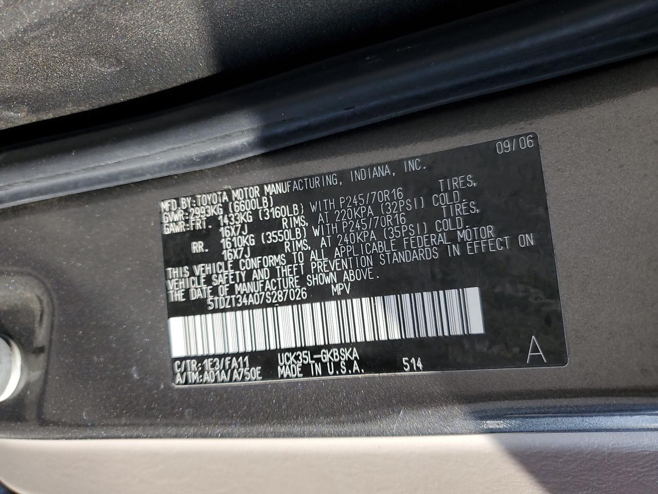 2007 Toyota Sequoia Sr5 VIN: 5TDZT34A07S287026 Lot: 62485385