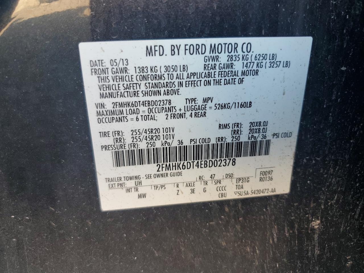 2014 Ford Flex Limited VIN: 2FMHK6DT4EBD02378 Lot: 62583025