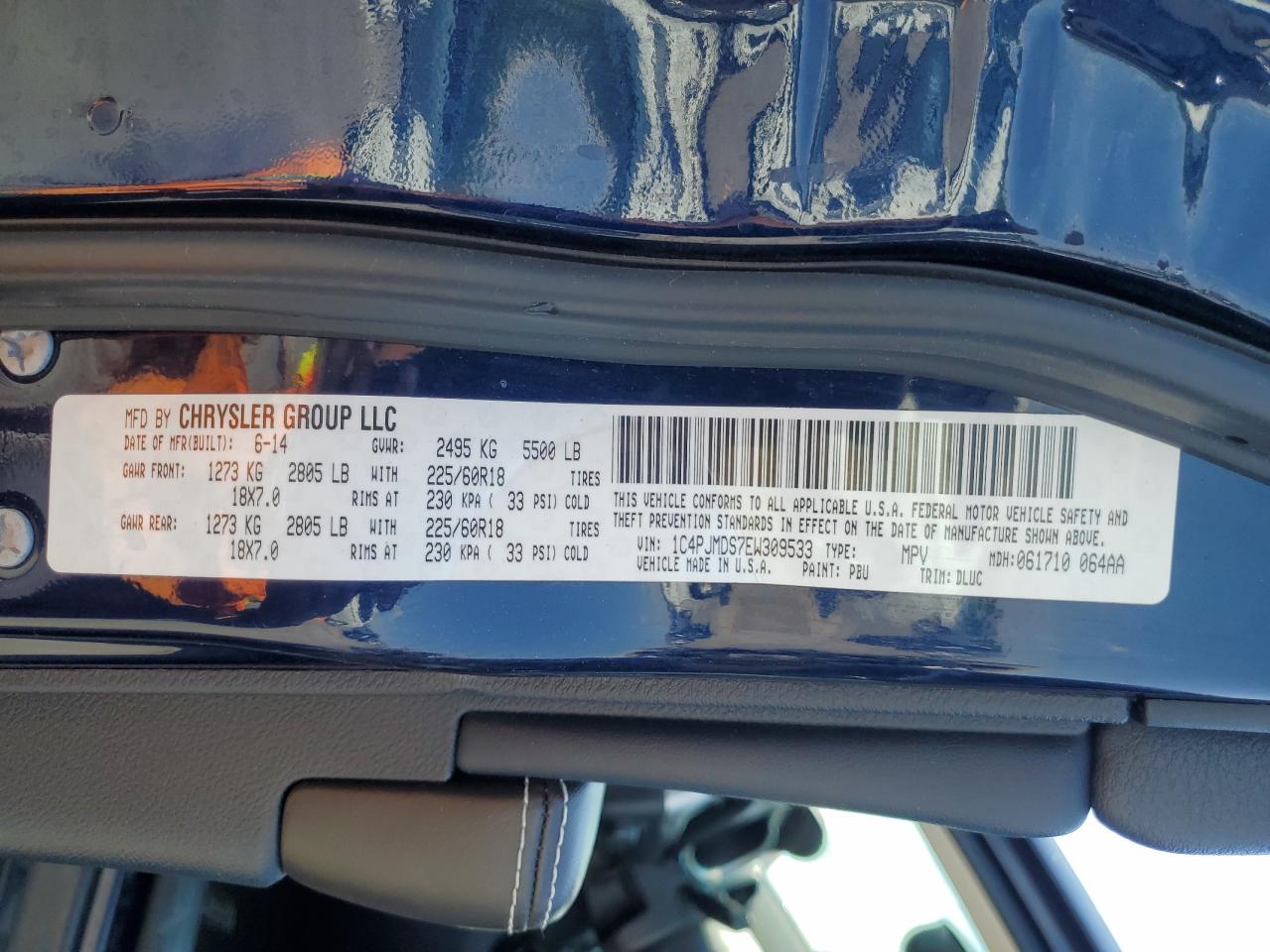 2014 Jeep Cherokee Limited VIN: 1C4PJMDS7EW309533 Lot: 62785945