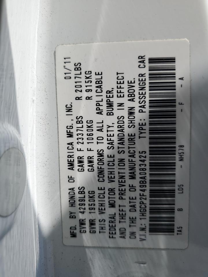 HONDA ACCORD 2011 VIN 1HGCP2F49BA083425 photo 12
