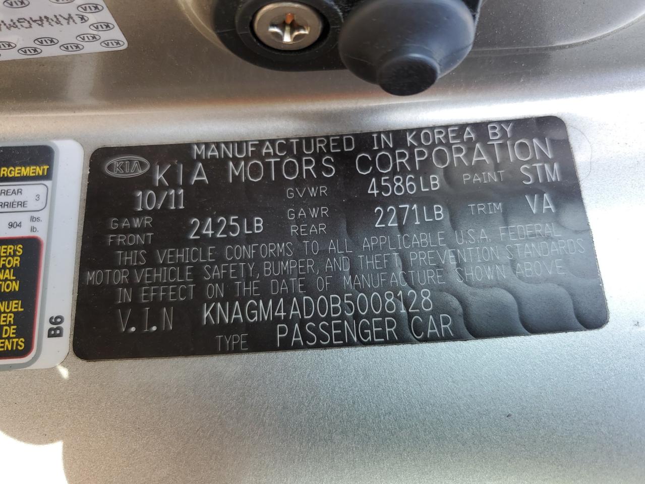 KIA OPTIMA 2011 VIN KNAGM4AD0B5008128 zdjęcie 12