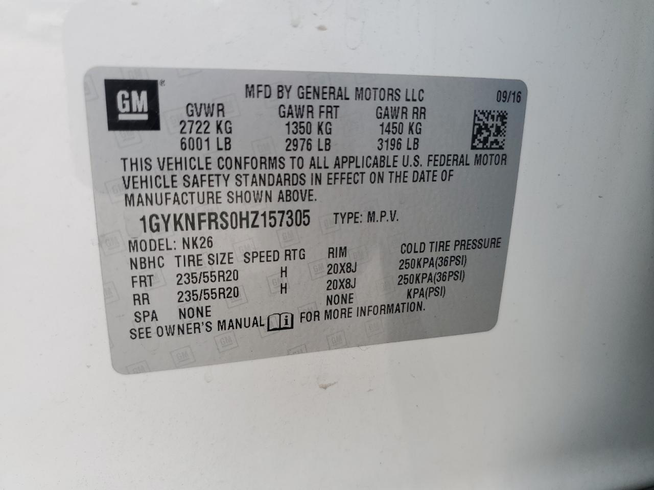 2017 Cadillac Xt5 Platinum VIN: 1GYKNFRS0HZ157305 Lot: 62663435