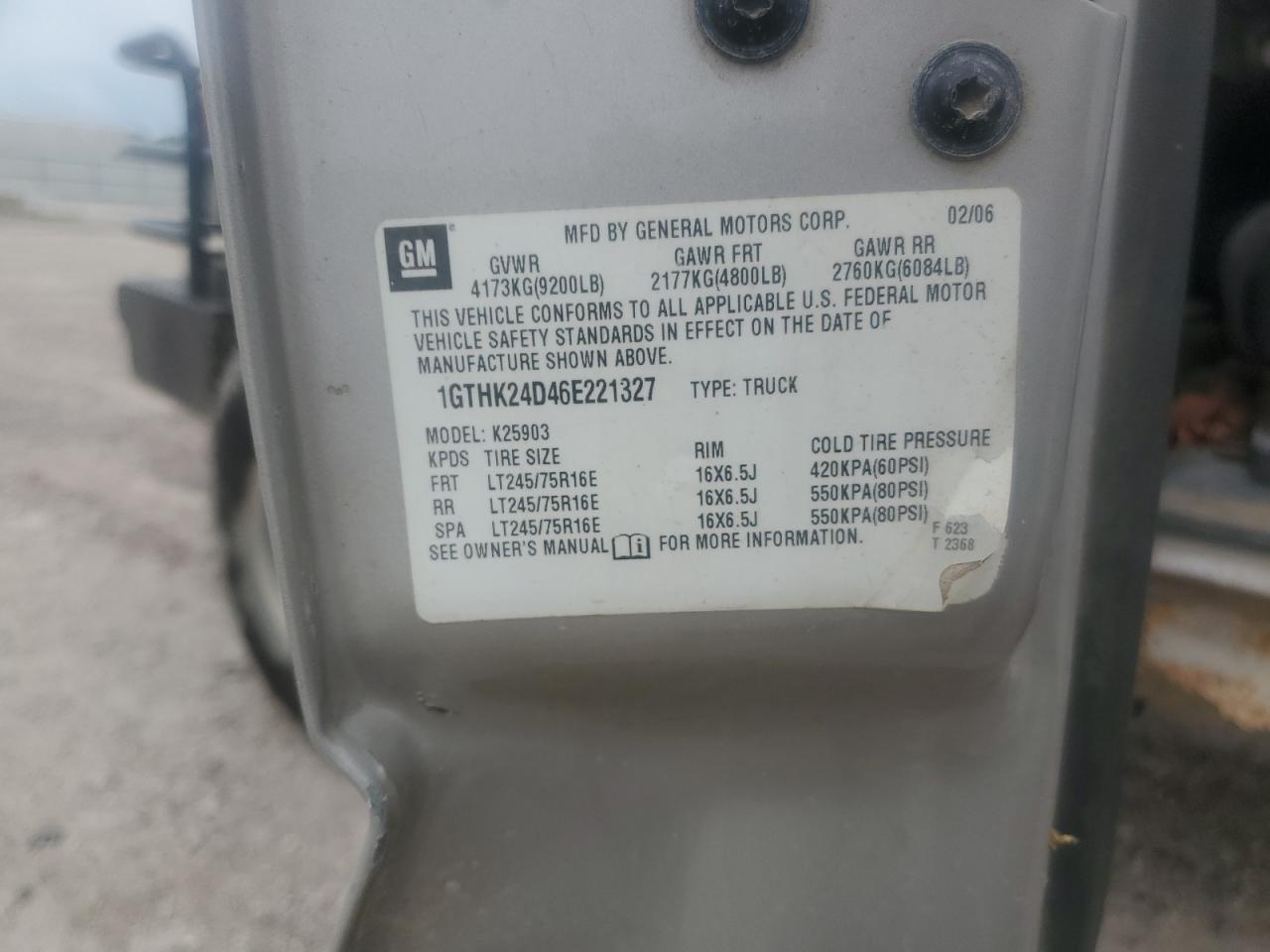 2006 GMC Sierra K2500 Heavy Duty VIN: 1GTHK24D46E221327 Lot: 59621425