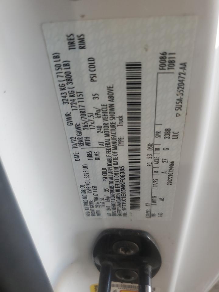 2022 Ford F150 Super Cab VIN: 1FTFX1E55NKF06385 Lot: 61635575
