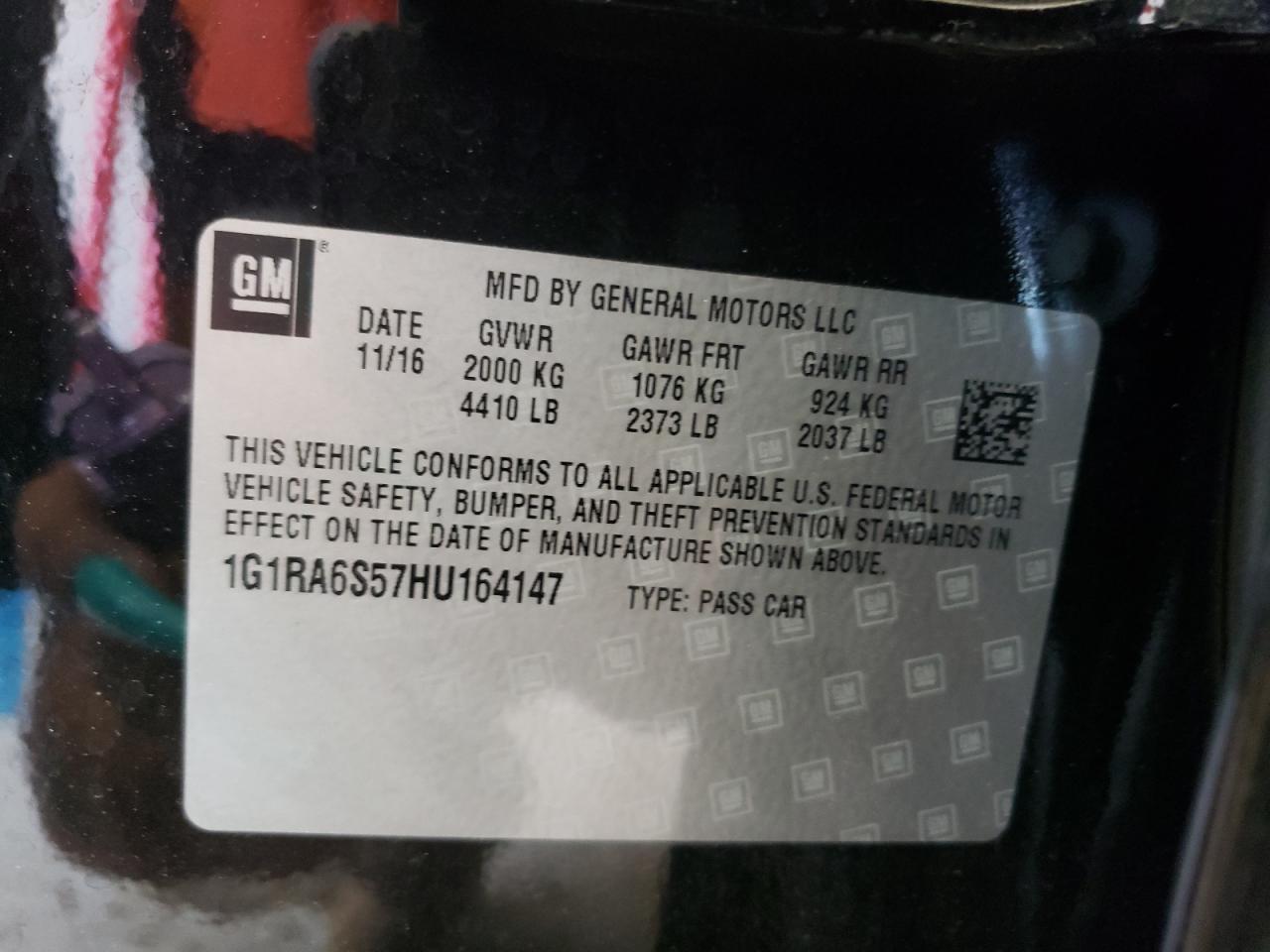 2017 Chevrolet Volt Lt VIN: 1G1RA6S57HU164147 Lot: 62448035