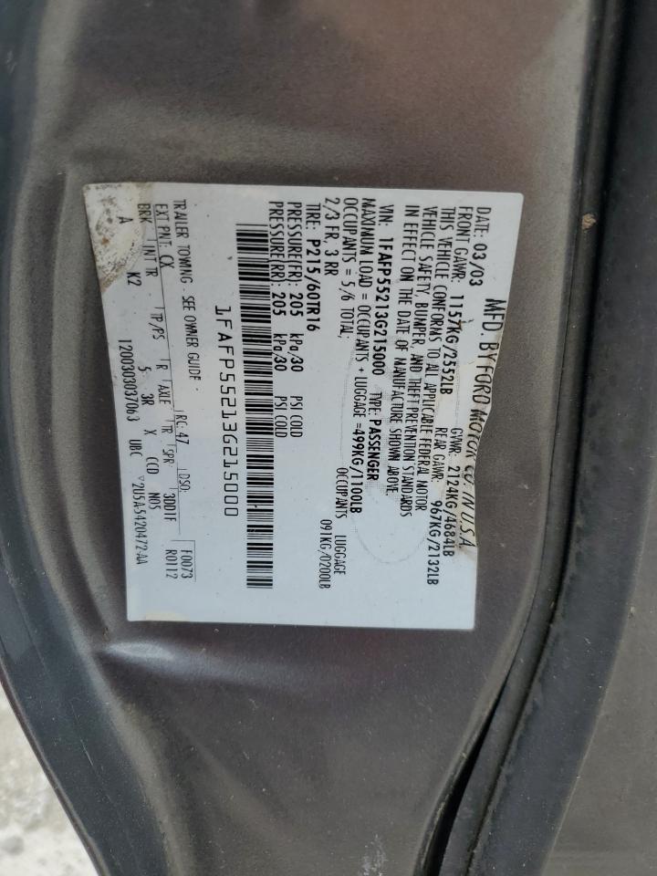 2003 Ford Taurus Ses VIN: 1FAFP55213G215000 Lot: 59596615