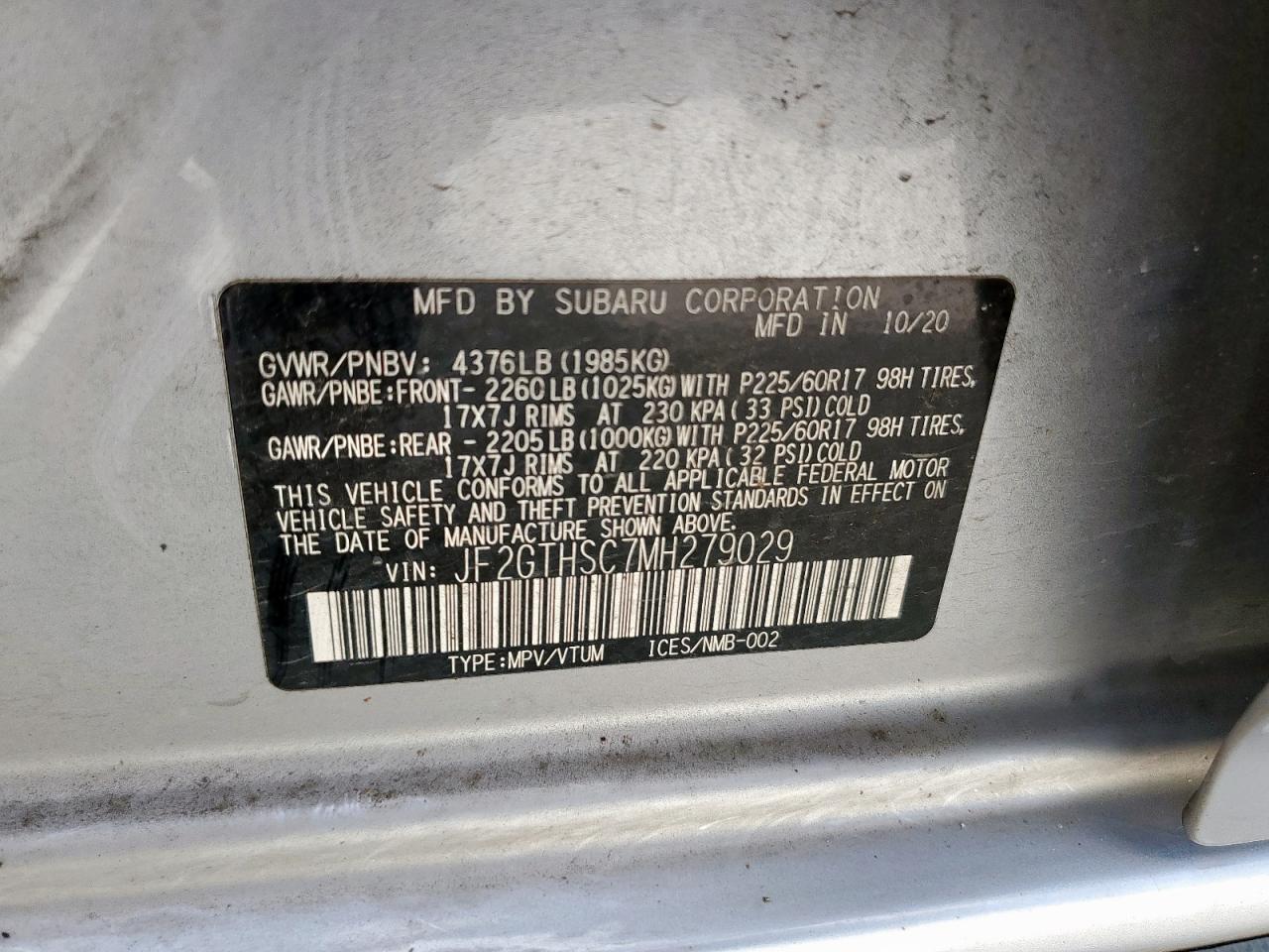 2021 Subaru Crosstrek Sport VIN: JF2GTHSC7MH279029 Lot: 61642105