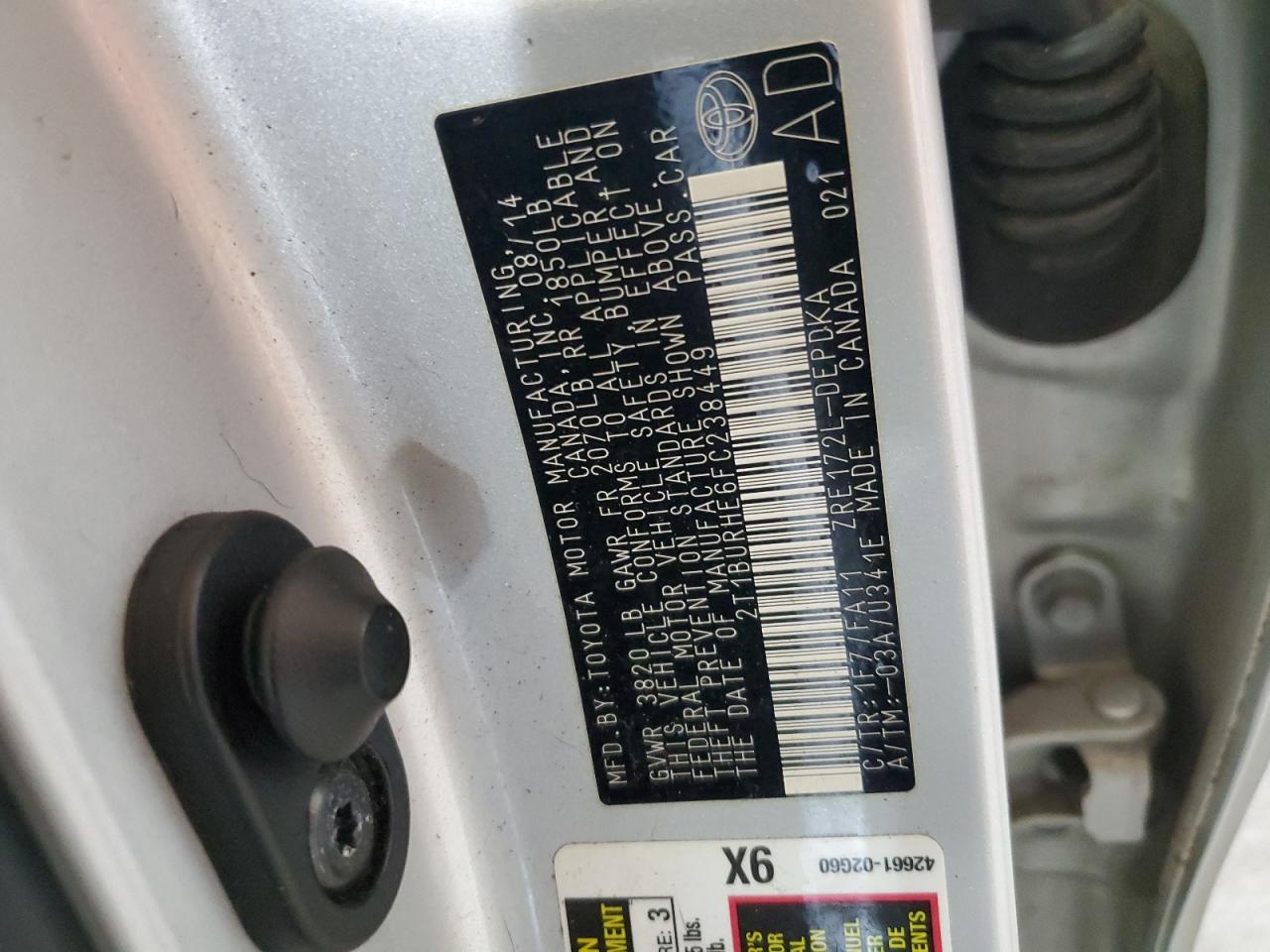 TOYOTA COROLLA 2015 VIN 2T1BURHE6FC238449 photo 12