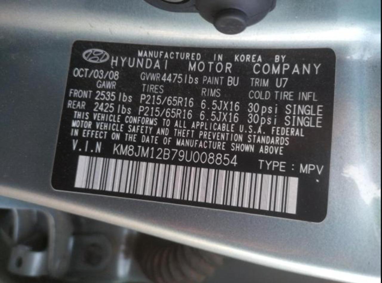 2009 Hyundai Tucson Gls VIN: KM8JM12B79U008854 Lot: 63339715