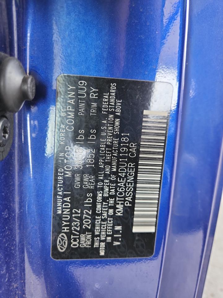 2013 Hyundai Veloster Turbo VIN: KMHTC6AE4DU119181 Lot: 62147045
